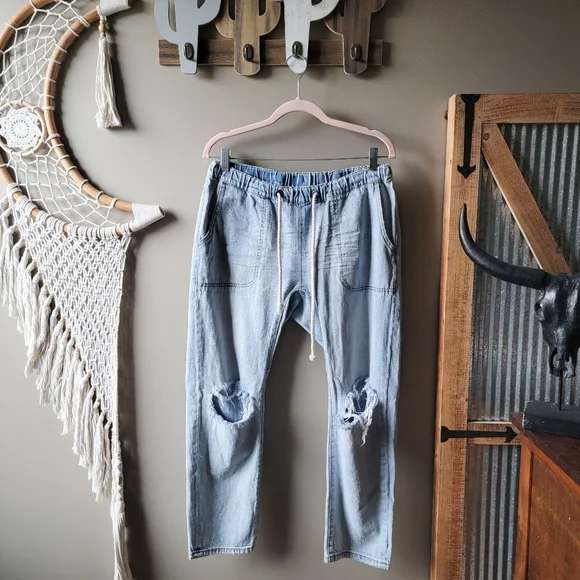 One Teaspoon | Shabbies Drawstring Distressed Relaxed Boyfriend Jeans Hustler - Picture 5 of 11